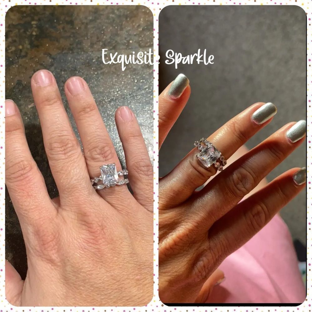 💍Stunning 18k White GP 2 Piece Radiant Cut Diamond Bridal Set - Picture 4 of 15